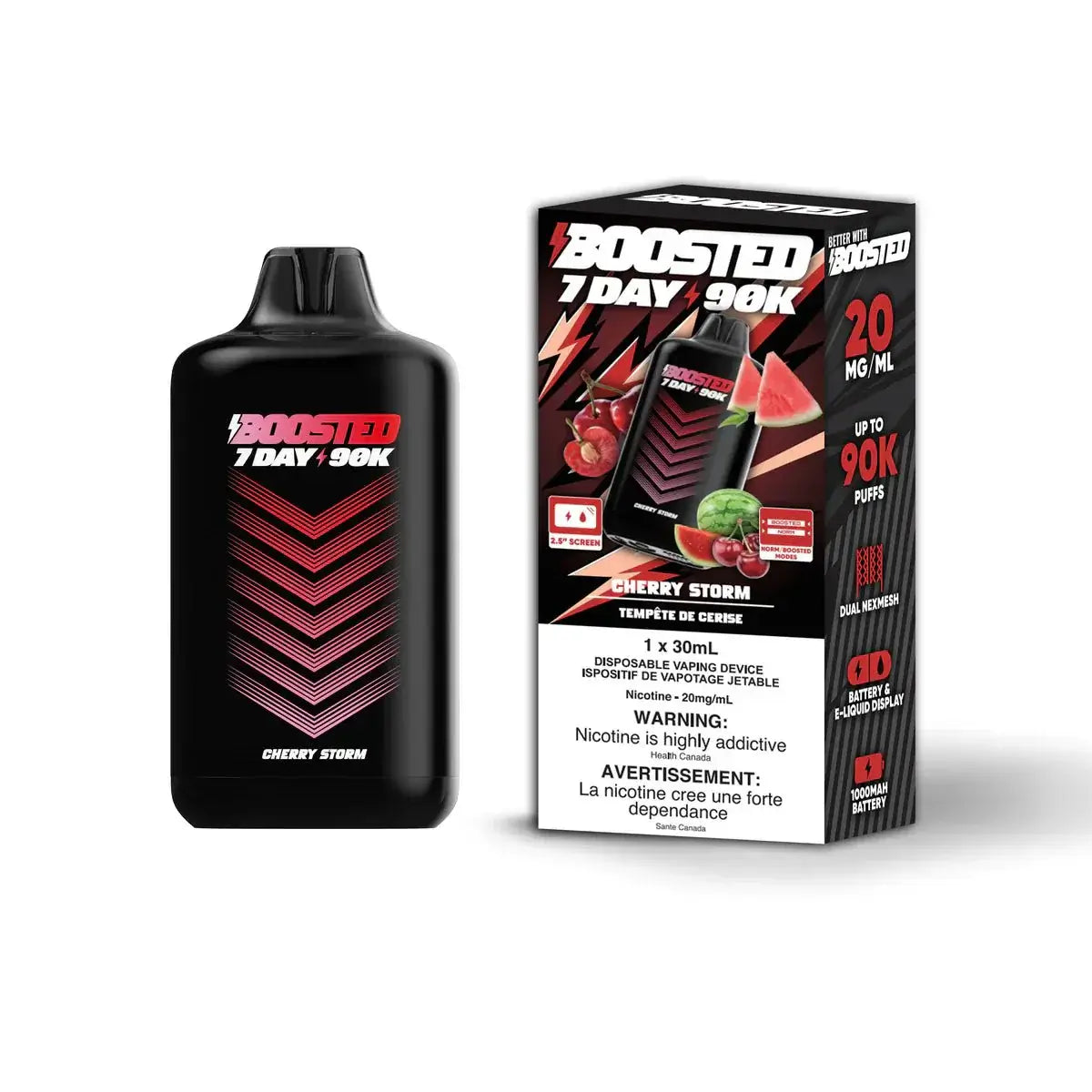Boosted 7 jours 90K - Cherry Storm - Vape jetable - Vapeshop Mania