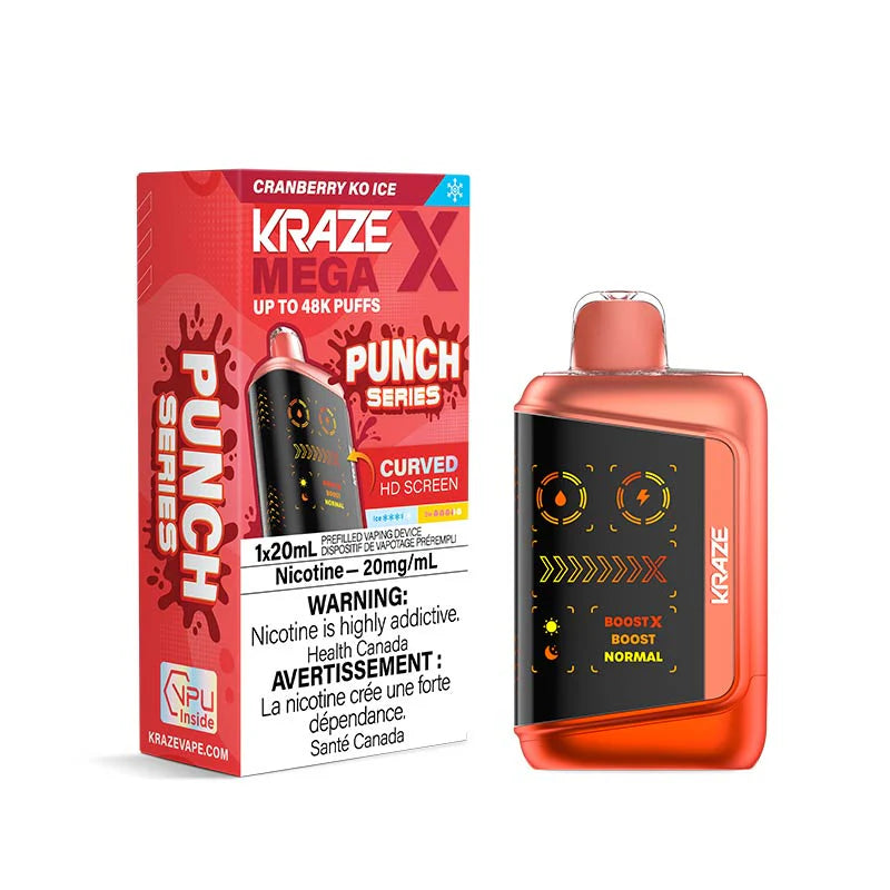 Kraze Mega X 48K - Cranberry KO Ice - Cigarette électronique jetable - Vapeshop Mania