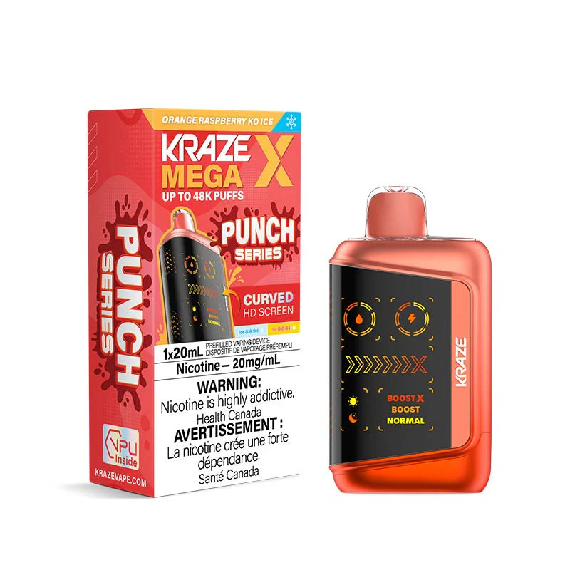 Kraze Mega X 48K - Orange Raspberry KO Ice - Disposable Vape - Vapeshop Mania