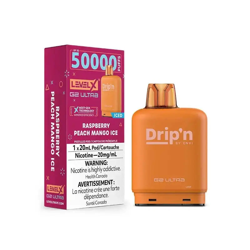 Pod Level X G2 Ultra 50K - Drip'n - Framboise, Pêche, Mangue, Glace