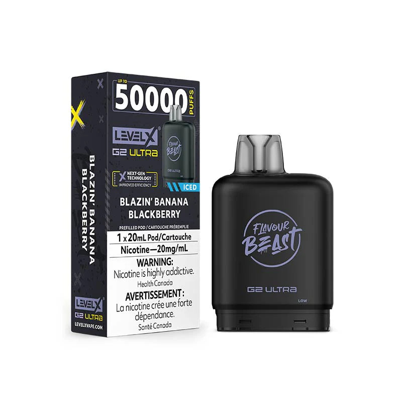 Pod Level X G2 Ultra 50K - Flavour Beast - Banane flambée et mûre glacée - Pod prérempli - Vapeshop Mania