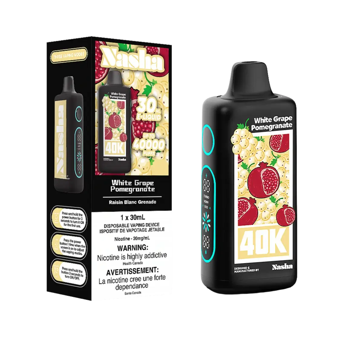 Nasha 40K - Raisin blanc et grenade - Vape jetable - Vapeshop Mania