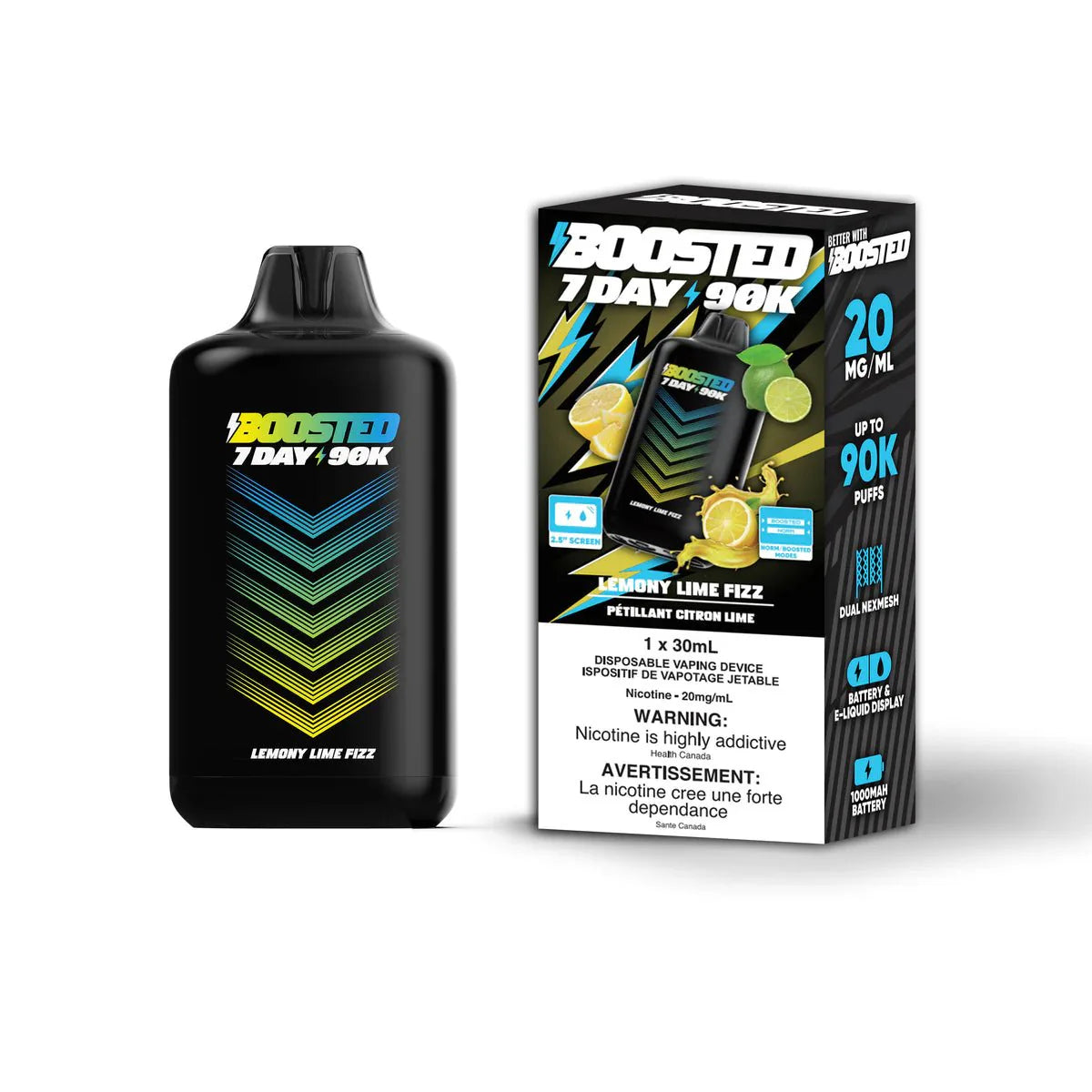 BOOSTED - Boosted 7 Day 90K Disposable - Lemony Lime Fizz - Psycho Vape
