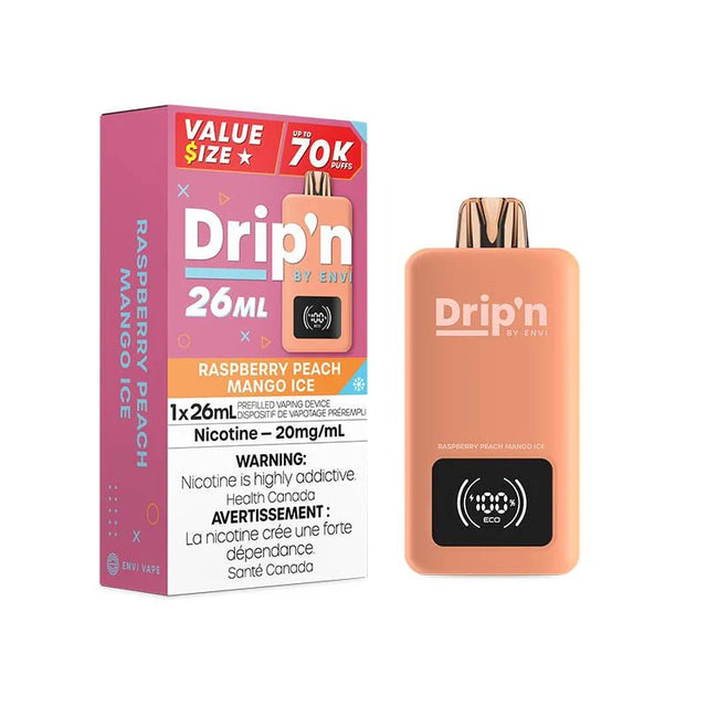 Shop Drip'n by Envi 70K Disposable - Raspberry Peach Mango Ice - at Vapeshop Mania