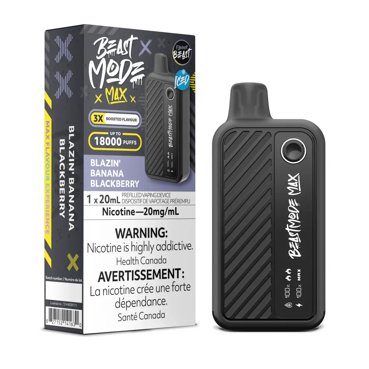 Flavour Beast Beast Mode Max 18K Disposable - Blazin' Banana Blackberry (Iced) - Vapeshop Mania