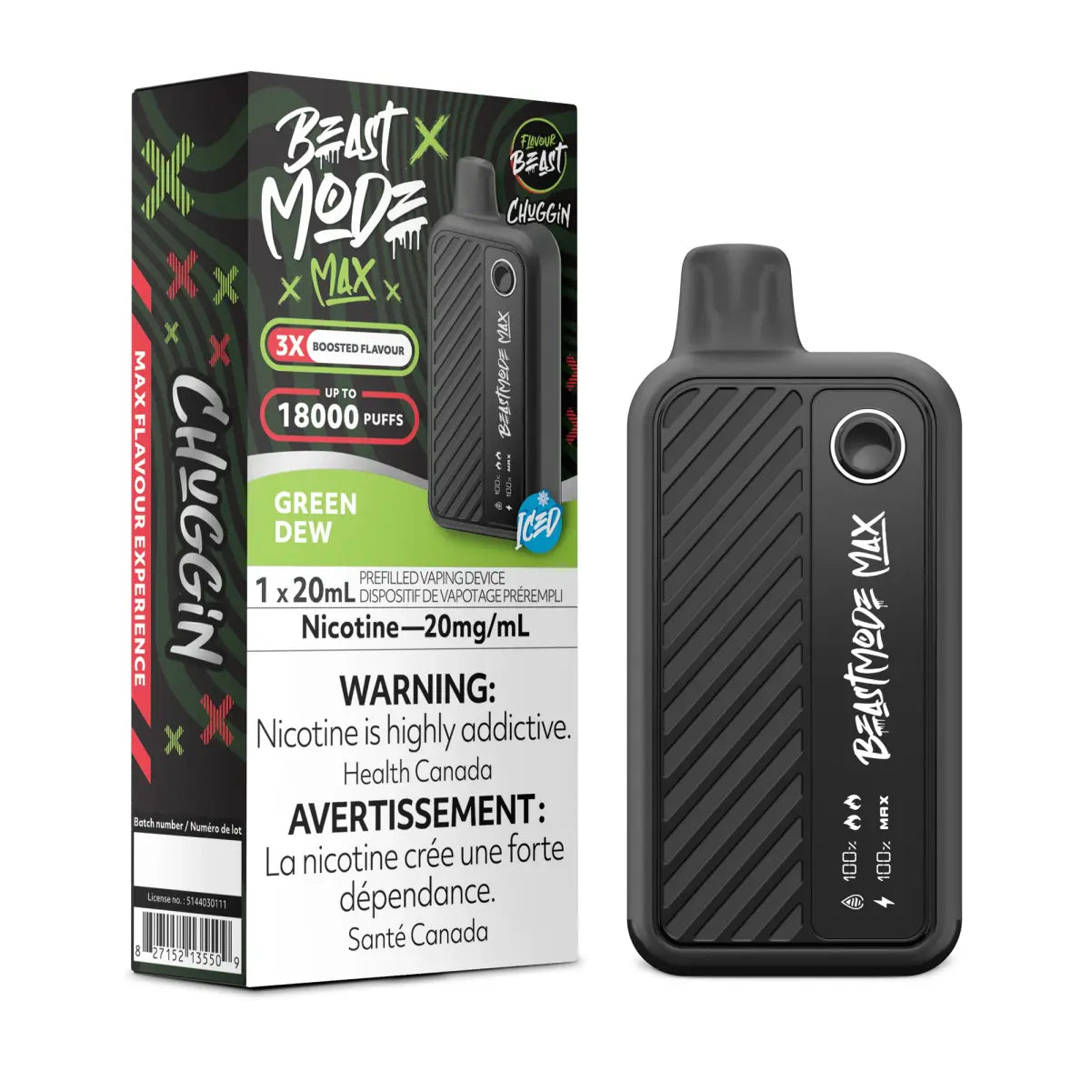 Flavour Beast Beast Mode Max 18K Disposable - Chuggin' Green Dew (Iced) - Vapeshop Mania