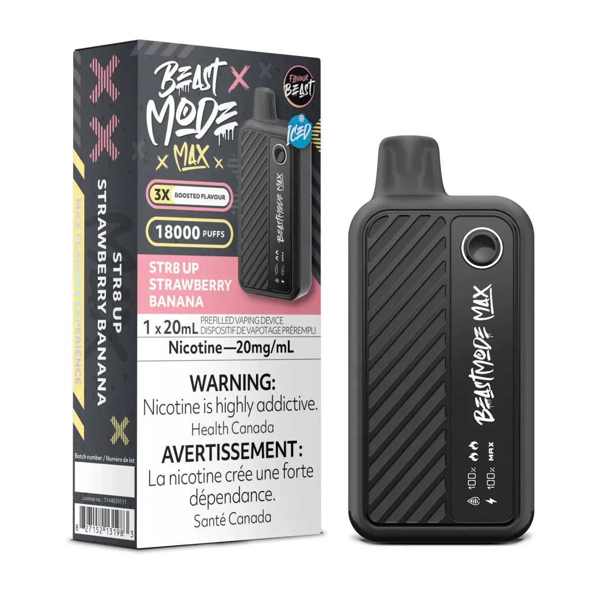 Flavour Beast Beast Mode Max 18K Disposable - STR8 UP Strawberry Banana (Iced) - Vapeshop Mania