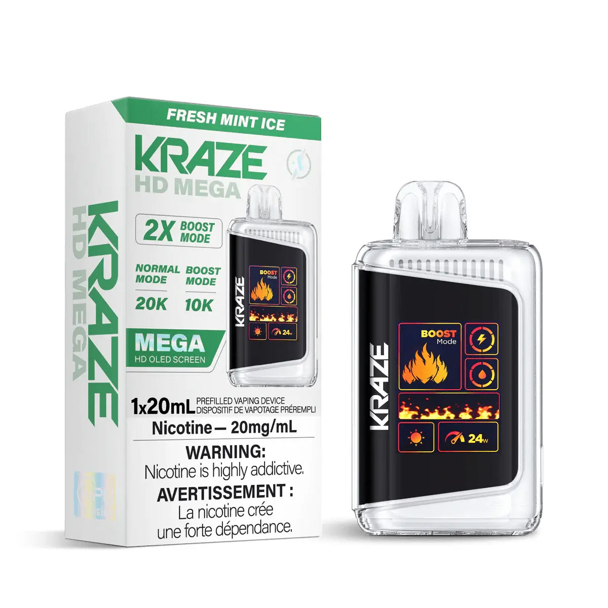 Kraze HD Mega 20K Disposable - Fresh Mint Ice - Vapeshop Mania