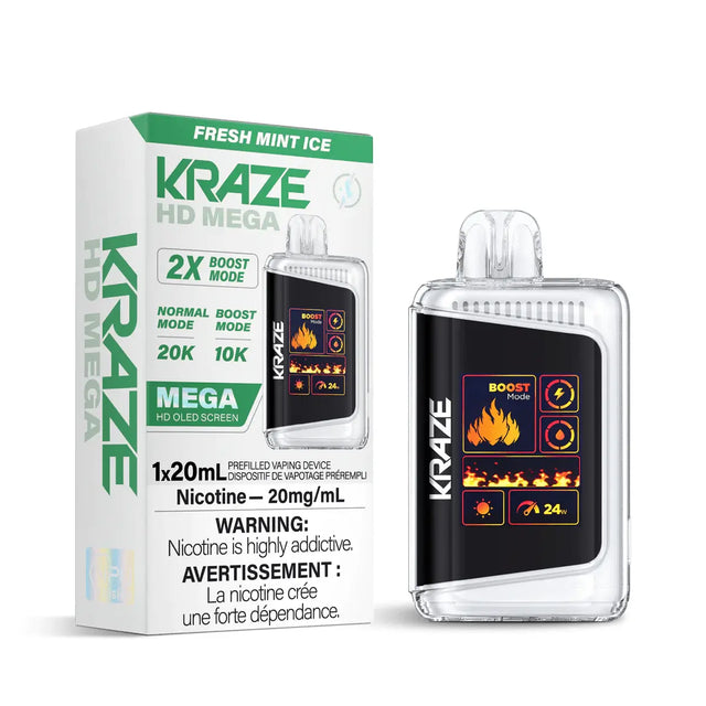Kraze HD Mega 20K Disposable - Fresh Mint Ice - Vapeshop Mania