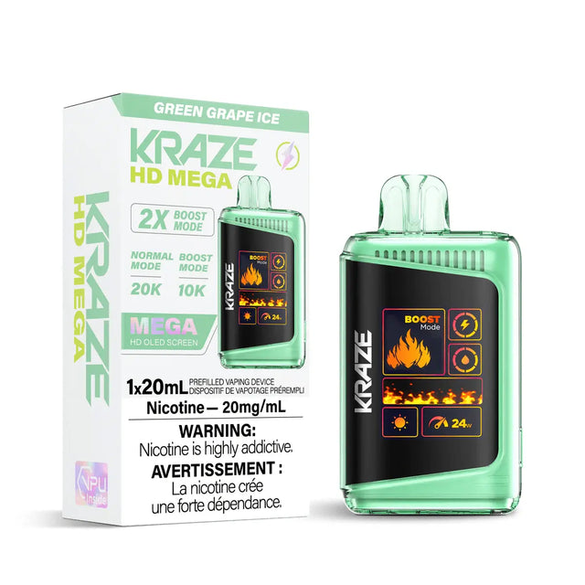Kraze HD Mega 20K Disposable - Green Grape Ice - Vapeshop Mania
