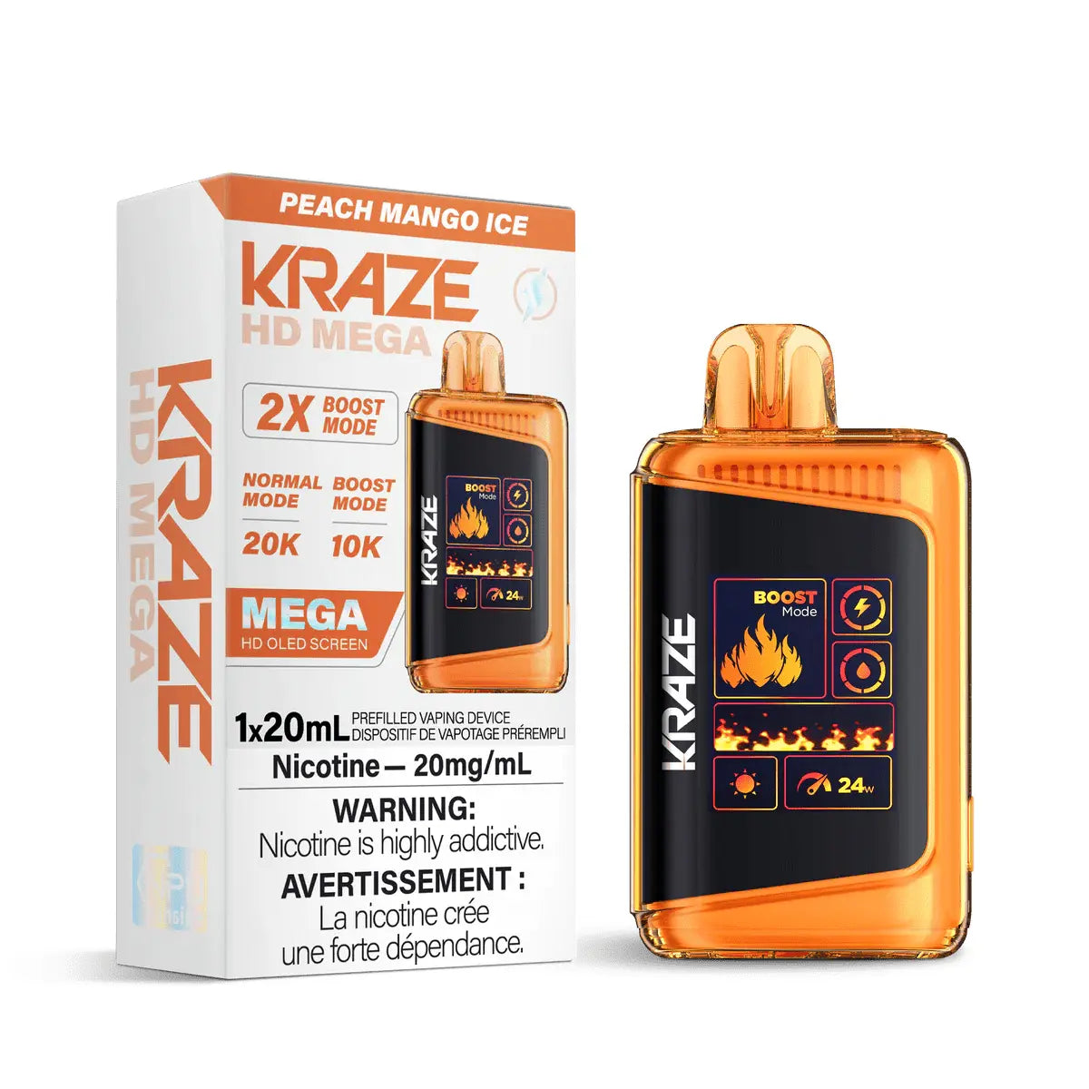 Kraze HD Mega 20K Disposable - Peach Mango Ice - Vapeshop Mania