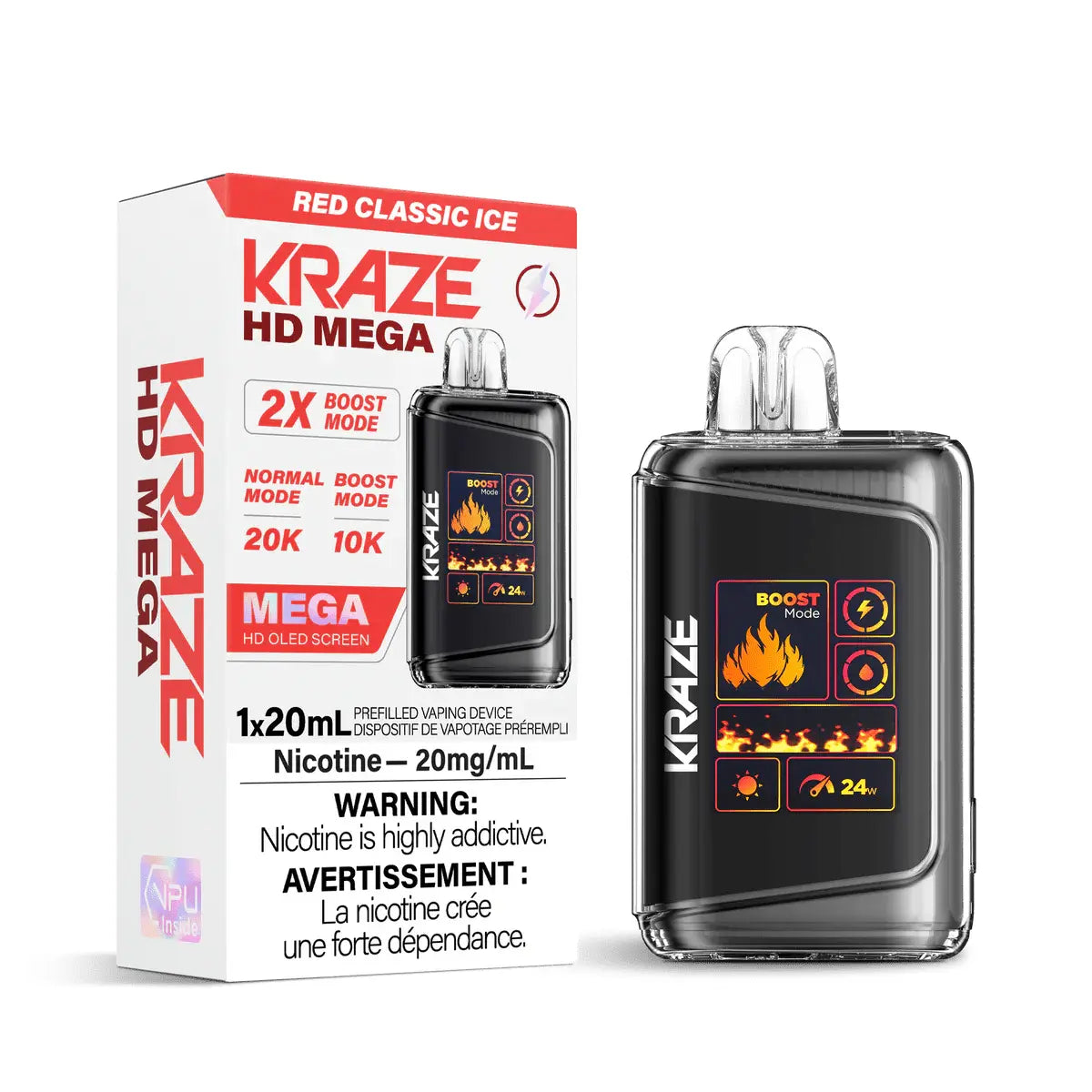 Kraze HD Mega 20K Disposable - Red Classic Ice - Vapeshop Mania