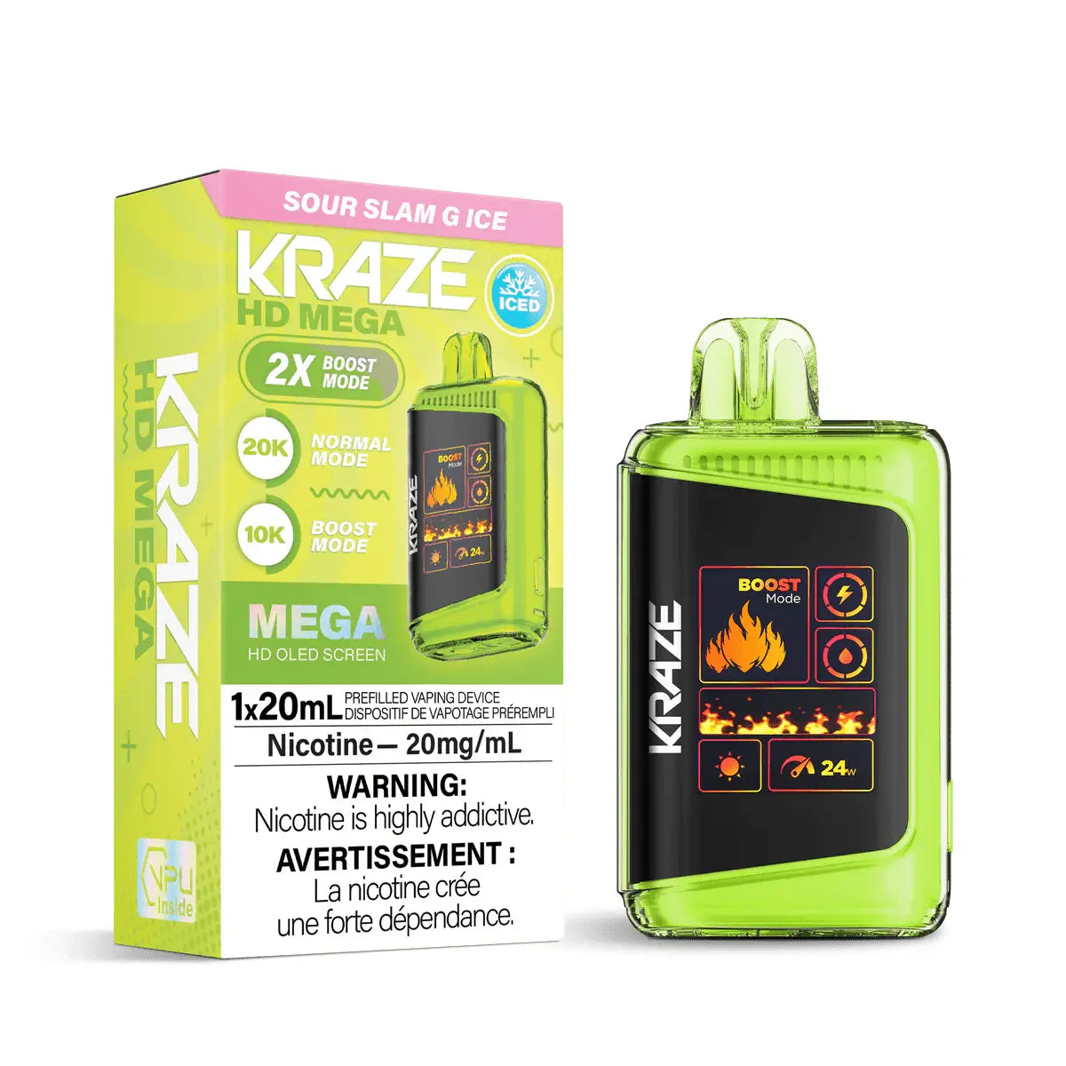 Kraze HD Mega 20K Disposable - Sour Slam G Ice - Vapeshop Mania