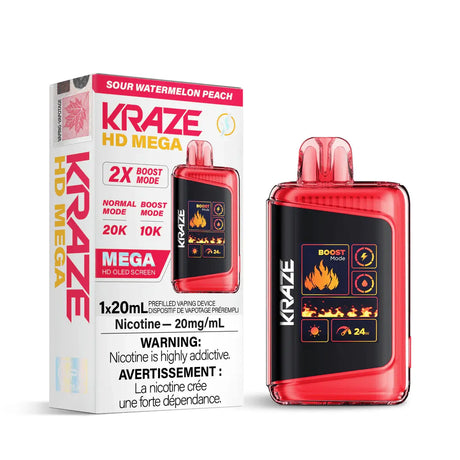 Kraze HD Mega 20K Disposable - Sour Watermelon Peach - Vapeshop Mania