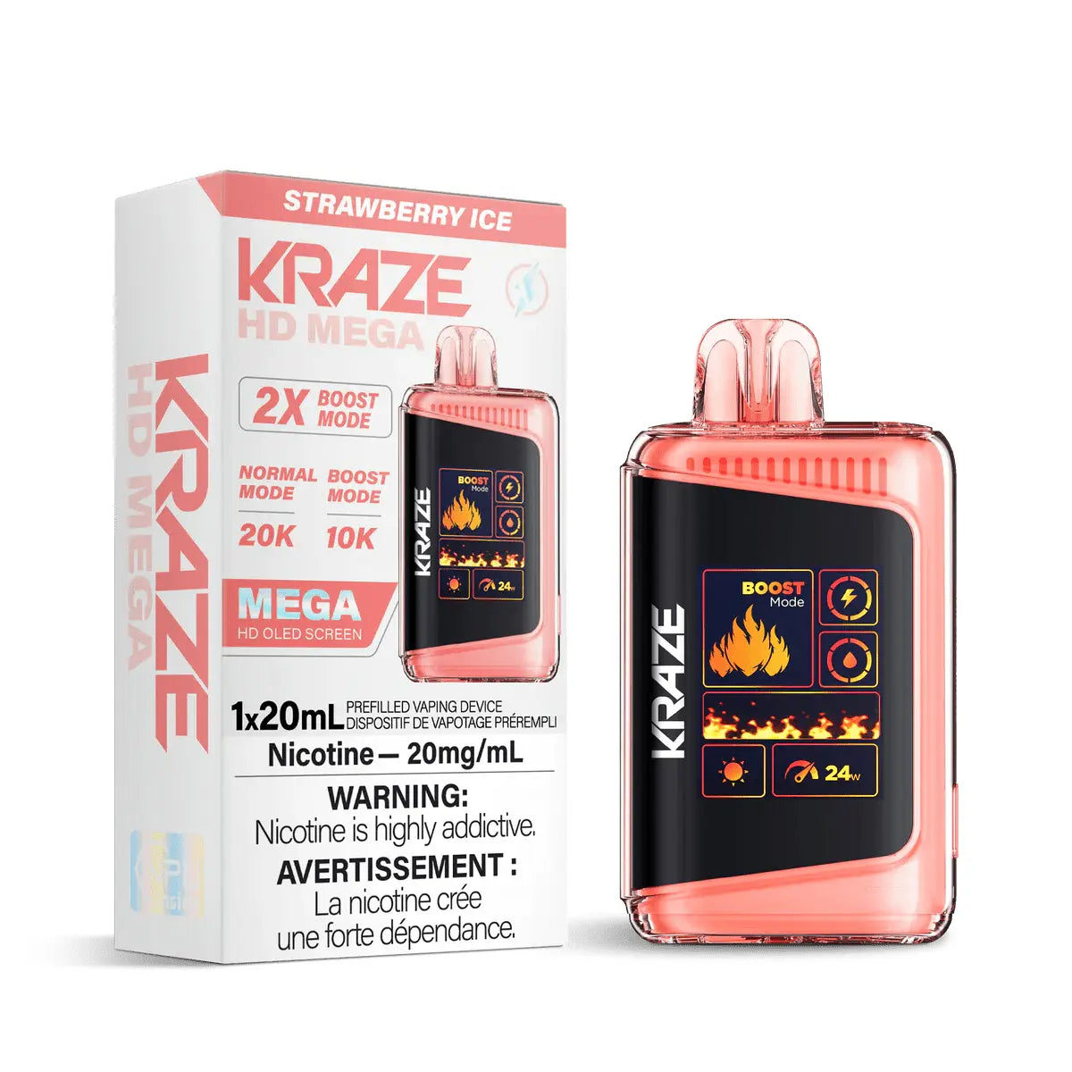 Kraze HD Mega 20K Disposable - Strawberry Ice - Vapeshop Mania