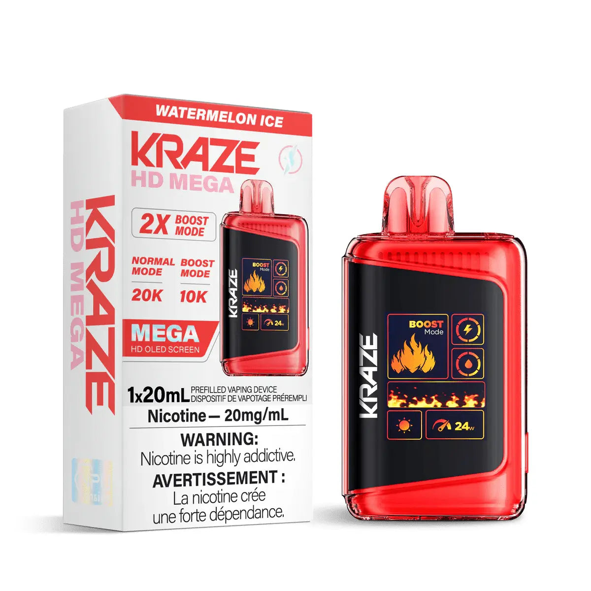 Kraze HD Mega 20K Disposable - Watermelon Ice - Vapeshop Mania