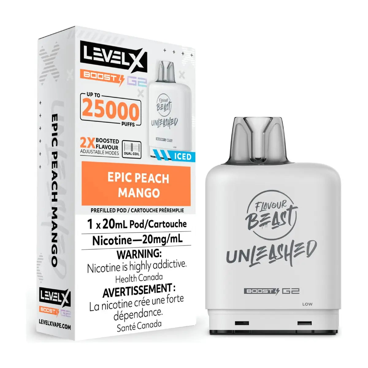 Level X Flavour Beast Boost 25K Pod 20ml - Epic Peach Mango - Vapeshop Mania