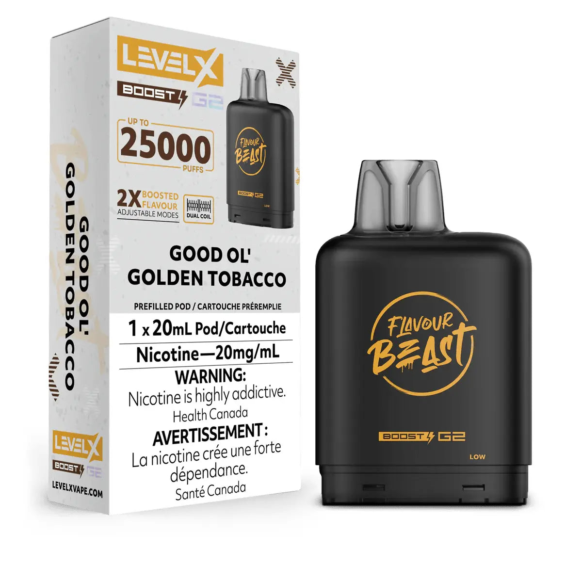 Level X Flavour Beast Boost 25K Pod 20ml - Good Ol' Golden Tobacco - Vapeshop Mania