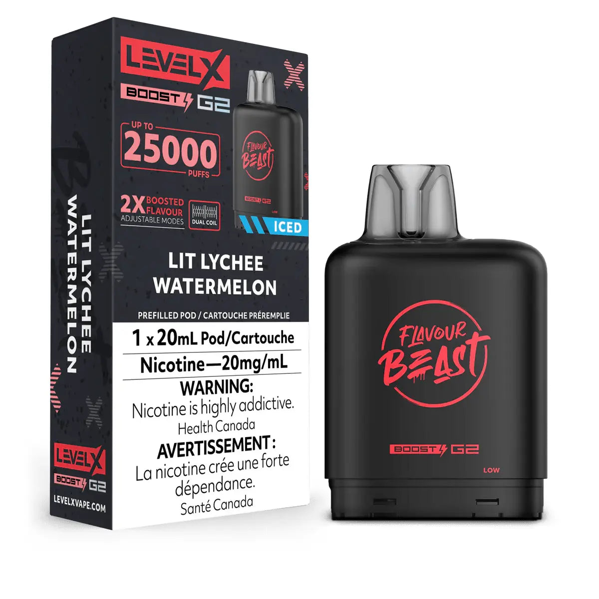 Level X Flavour Beast Boost 25K Pod 20ml - Lit Lychee Watermelon (Iced) - Vapeshop Mania