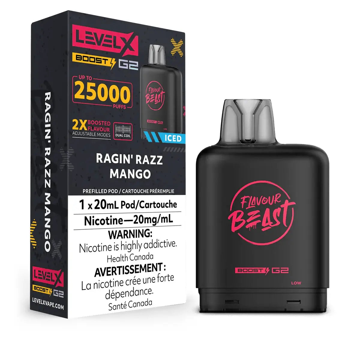 Level X Flavour Beast Boost 25K Pod 20ml - Ragin' Razz Mango (Iced) - Vapeshop Mania