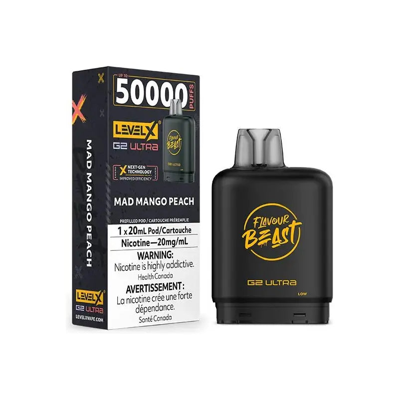 Shop Level X Flavour Beast Ultra 50K Pod 20ml - Mad Mango Peach - at Vapeshop Mania
