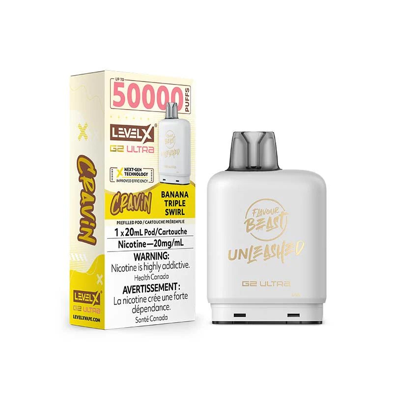 Shop Level X Flavour Beast Unleashed Ultra 50K Pod 20ml - Cravin Banana Triple Swirl - at Vapeshop Mania