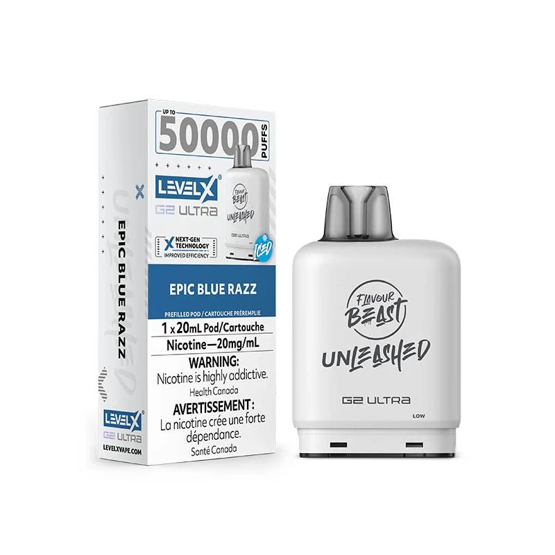 Shop Level X Flavour Beast Unleashed Ultra 50K Pod 20ml - Epic Blue Razz Iced - at Vapeshop Mania