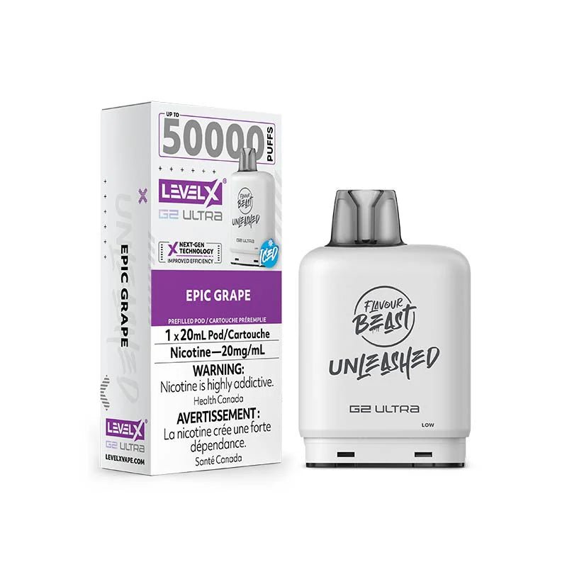 Shop Level X Flavour Beast Unleashed Ultra 50K Pod 20ml - Epic Grape Iced - at Vapeshop Mania