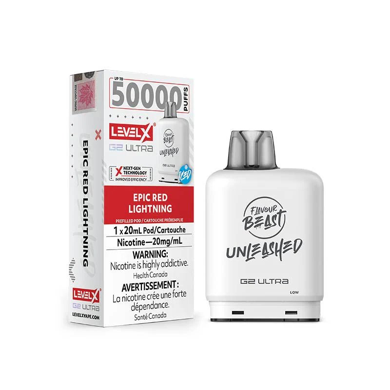 Shop Level X Flavour Beast Unleashed Ultra 50K Pod 20ml - Epic Red Lightning Iced - at Vapeshop Mania