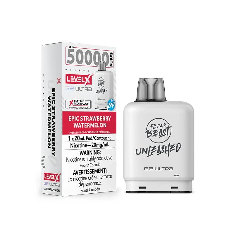 Shop Level X Flavour Beast Unleashed Ultra 50K Pod 20ml - Epic Strawberry Watermelon Iced - at Vapeshop Mania