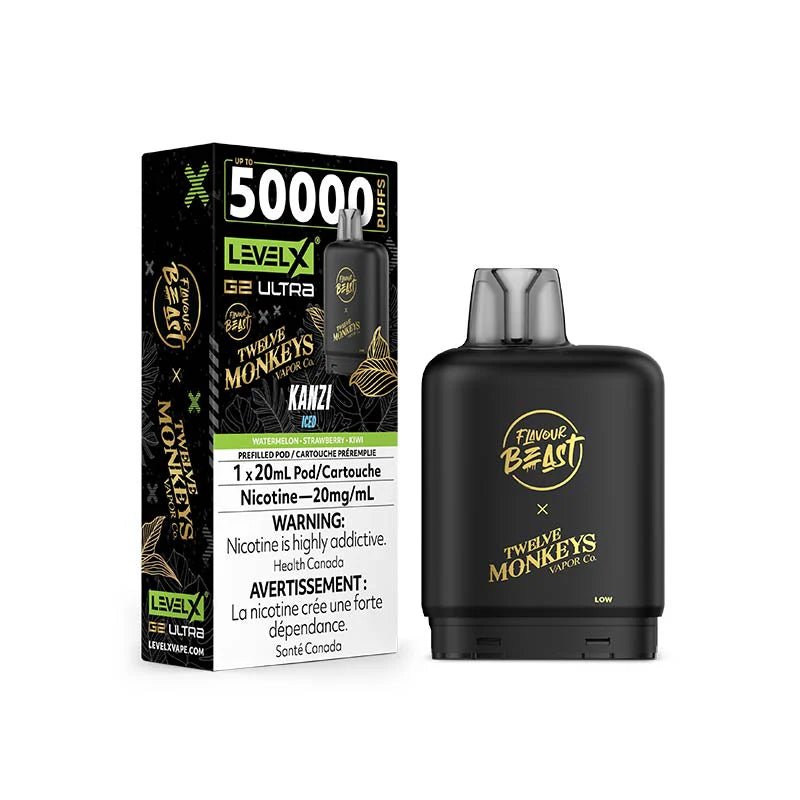 Shop Level X G2 50K Ultra Pod - Flavour Beast X 12 Monkeys - Kanzi Iced - at Vapeshop Mania