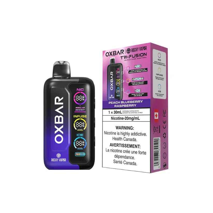 Shop OXBAR Tri Fusion 45K Disposable - Peach Bluberry Raspberry - at Vapeshop Mania