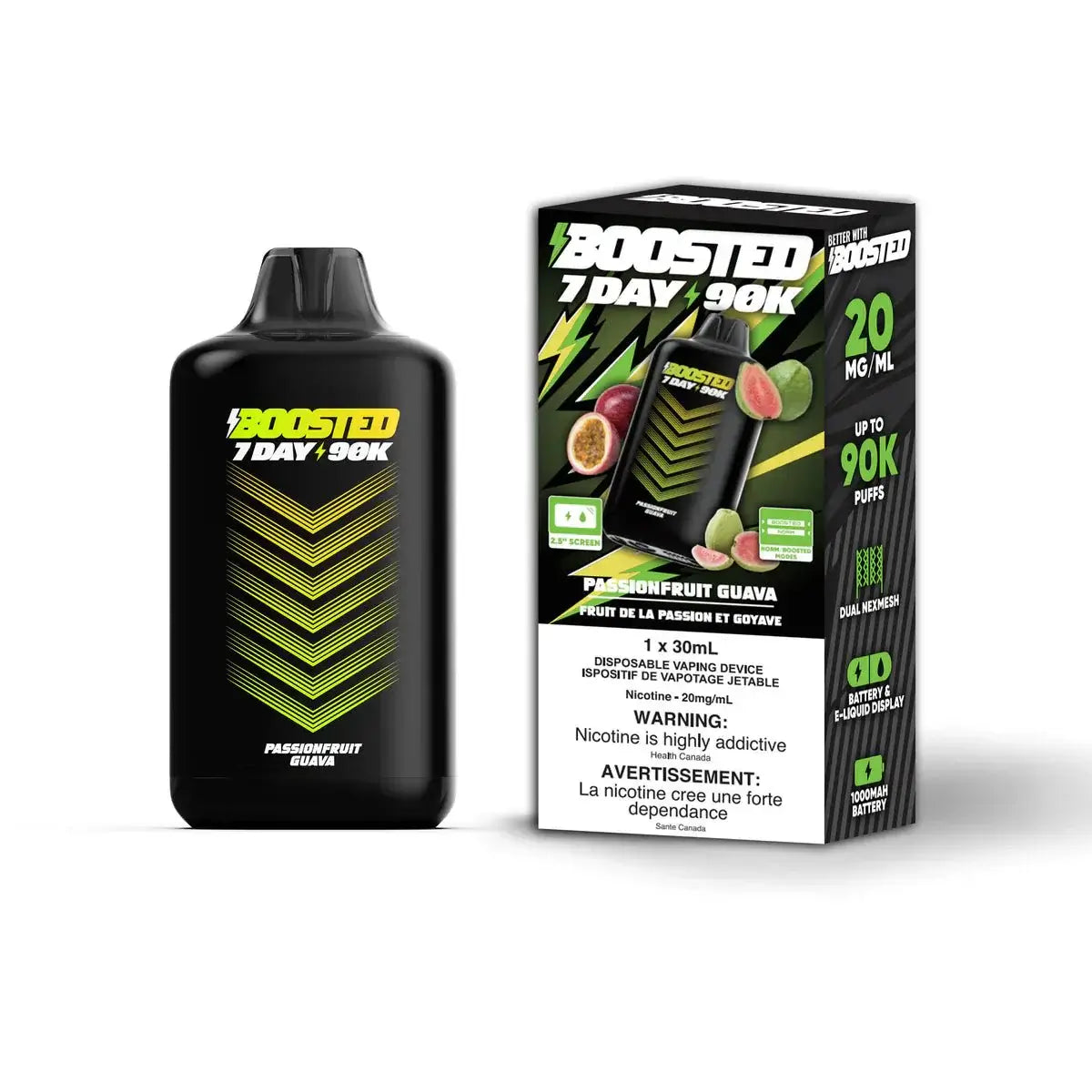 Boosted 7 jours 90K - Fruit de la passion et goyave - Vape jetable - Vapeshop Mania