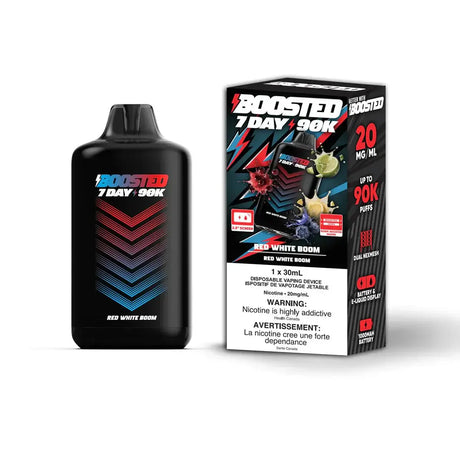 Boosted 7 jours 90K - Red White Boom - Vape jetable - Vapeshop Mania