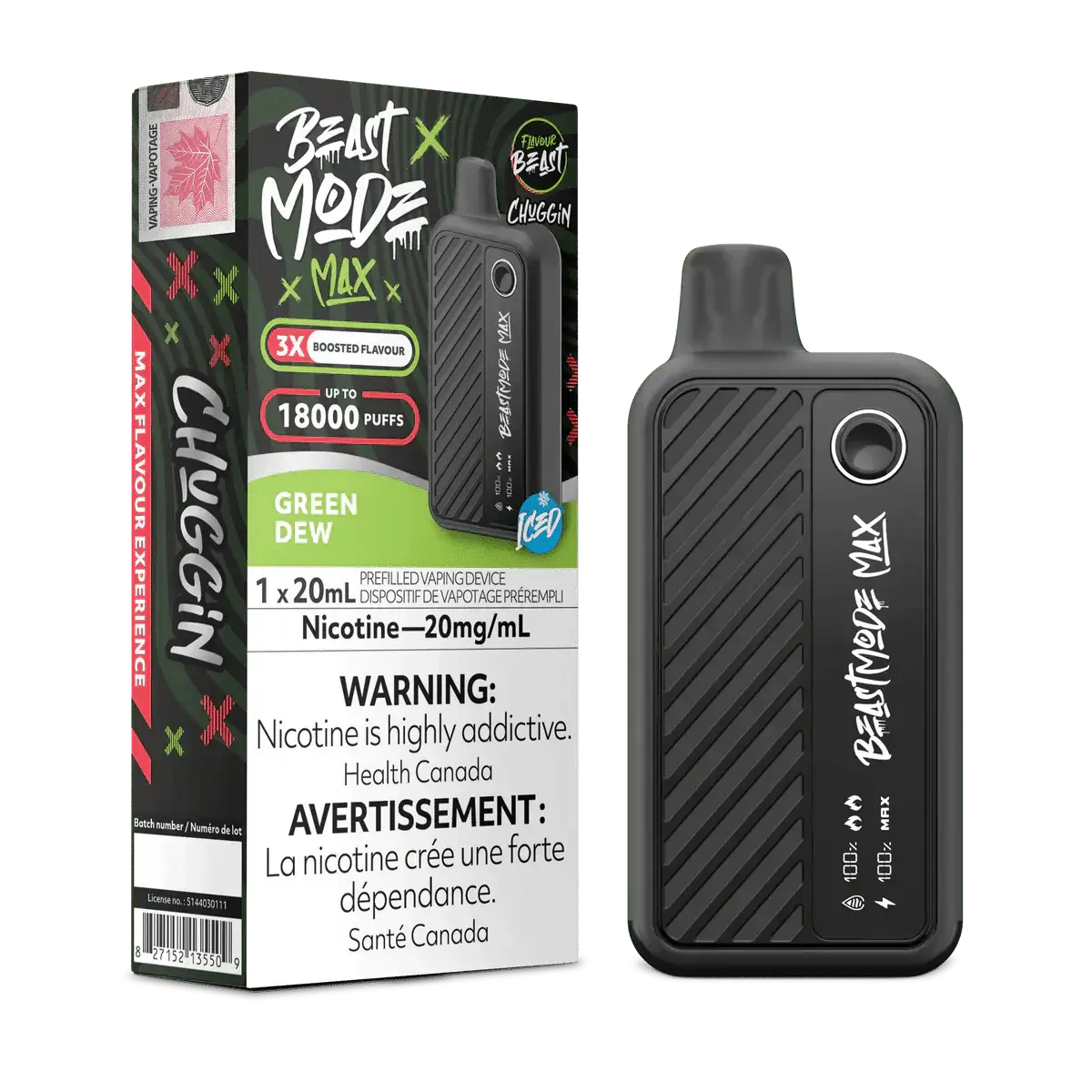 Flavour Beast Mode Max 18K - Chuggin' Green Dew - Disposable Vape - Vapeshop Mania