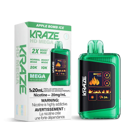 Kraze HD Mega 20K - Apple Bomb Ice - Vape jetable - Vapeshop Mania