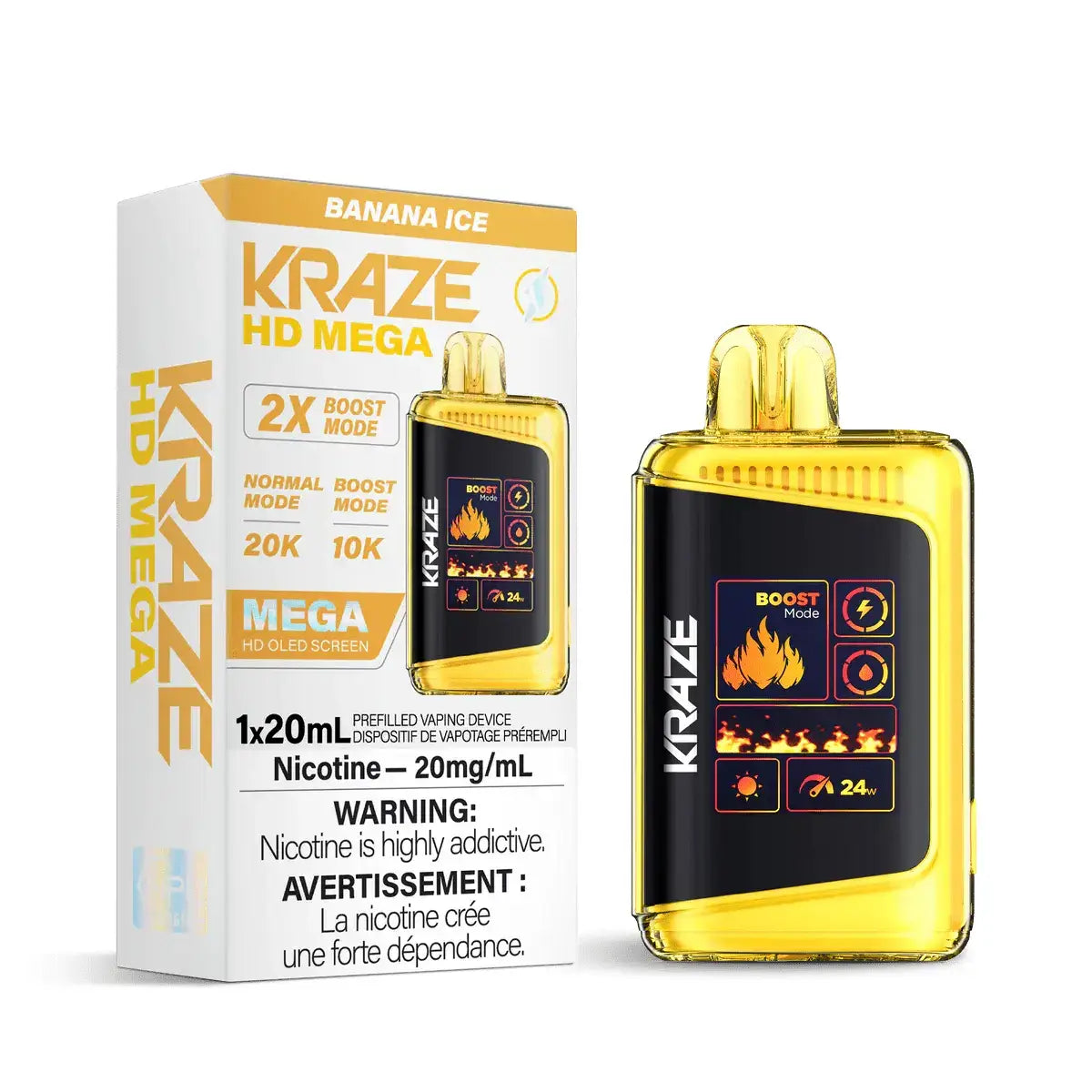 Kraze HD Mega 20K - Banana Ice - Vape jetable - Vapeshop Mania