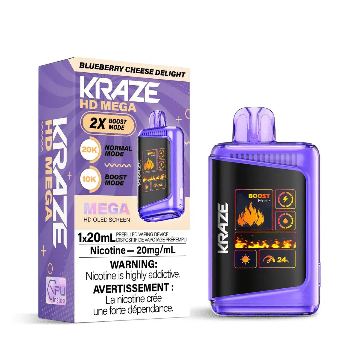 Kraze HD Mega 20K - Blueberry Cheese Delight - Vape jetable - Vapeshop Mania