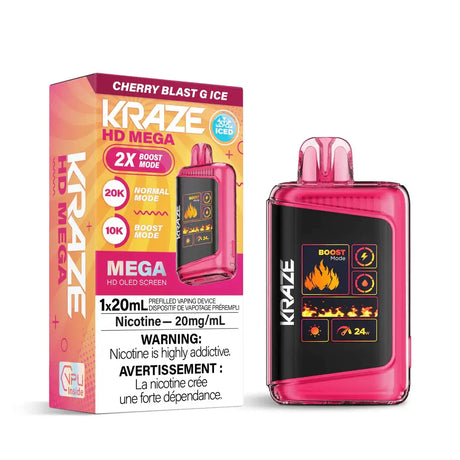 Kraze HD Mega 20K - Cherry Blast G Ice - Vape jetable - Vapeshop Mania