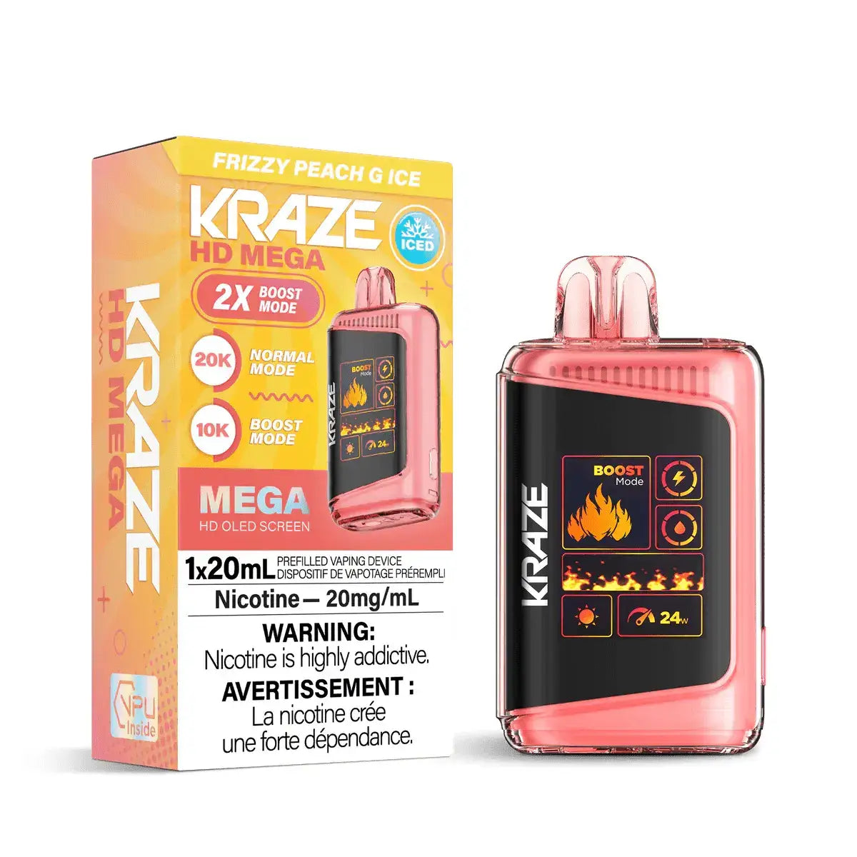 Kraze HD Mega 20K - Frizzy Peach G Ice - Vape jetable - Vapeshop Mania