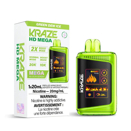 Kraze HD Mega 20K - Green Dew Ice - Vape jetable - Vapeshop Mania