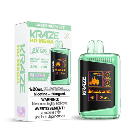 Kraze HD Mega 20K - Green Grape Ice - Vape jetable - Vapeshop Mania