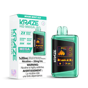Kraze HD Mega 20K - Miami Mint Ice - Vape jetable - Vapeshop Mania