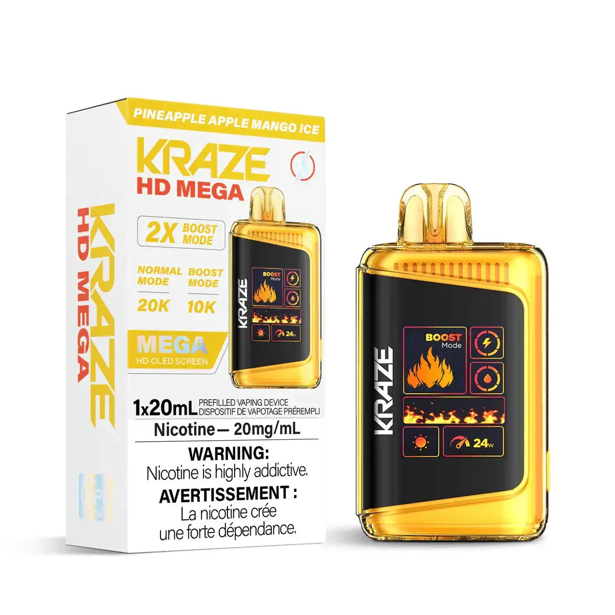 Kraze HD Mega 20K - Ananas, pomme, mangue et glace - Vape jetable - Vapeshop Mania