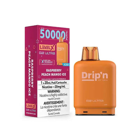 Pod Level X G2 Ultra 50K - Drip'n - Framboise, Pêche, Mangue, Glace