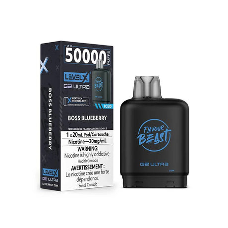 Pod Level X G2 Ultra 50K - Flavour Beast - Boss Blueberry Iced - Pod prérempli - Vapeshop Mania