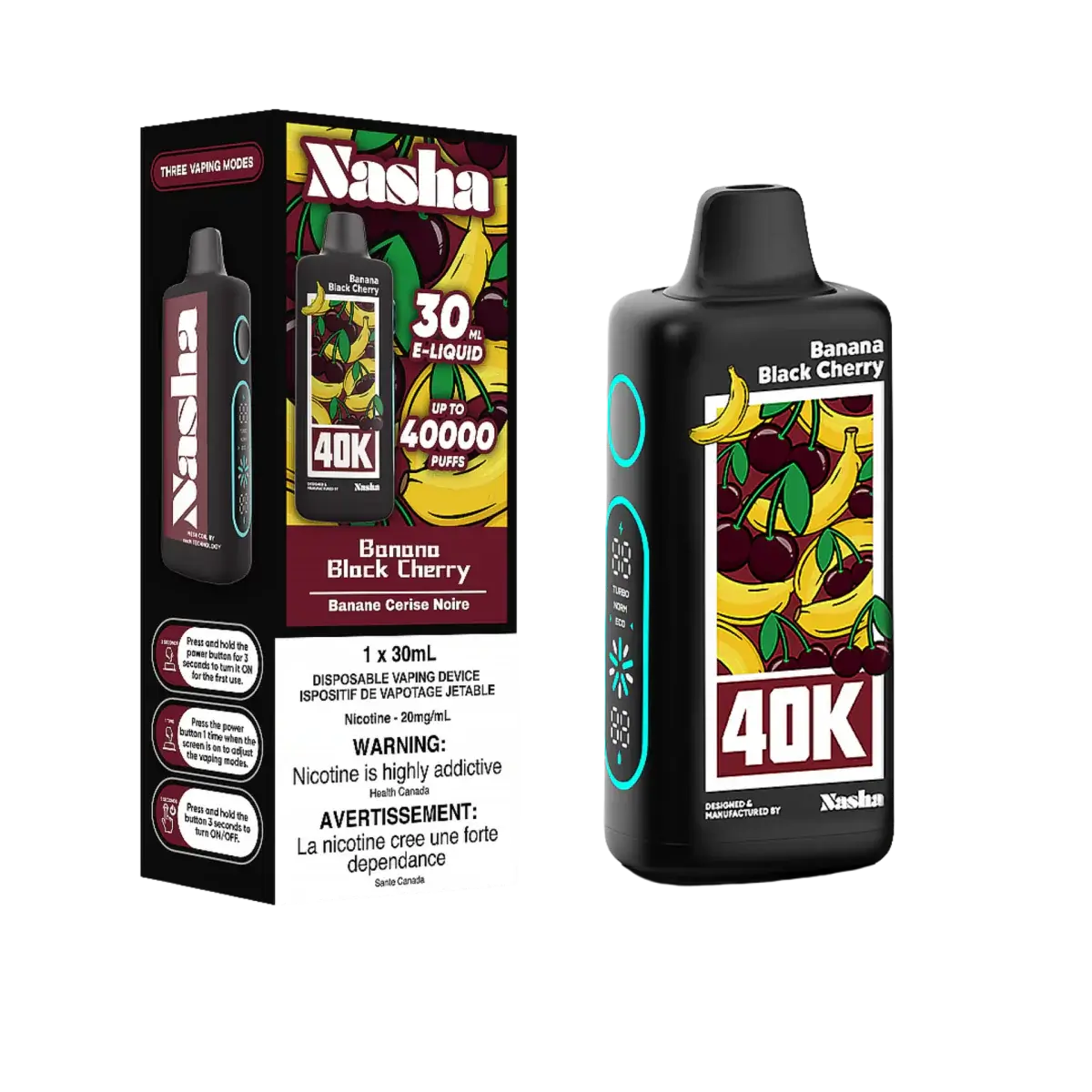 Nasha 40K - Banane et cerise noire - Vape jetable - Vapeshop Mania