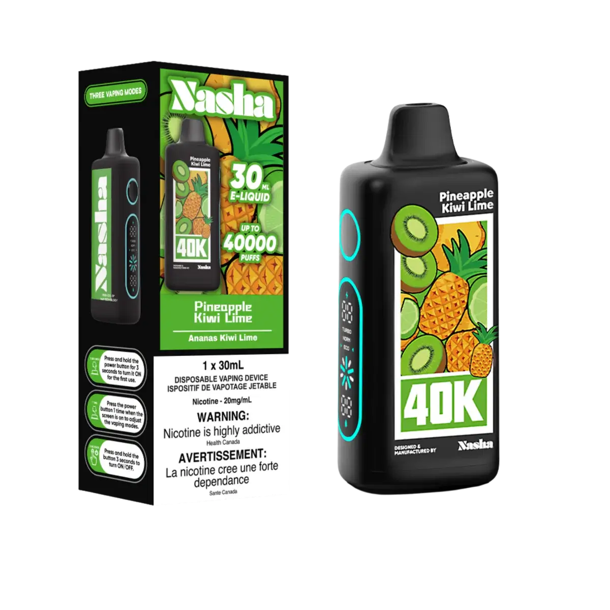 Nasha 40K - Ananas Kiwi Citron vert - Vape jetable - Vapeshop Mania
