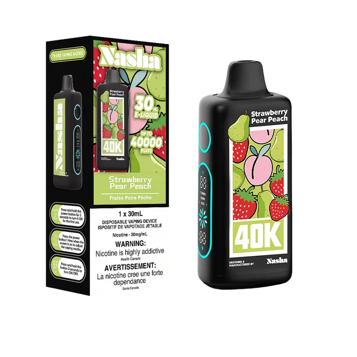 Nasha 40K - Fraise, poire et pêche - Vape jetable - Vapeshop Mania