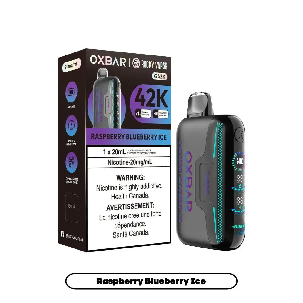 OXBAR G42K - Framboise-Myrtille Glacée - Vape jetable - Vapeshop Mania